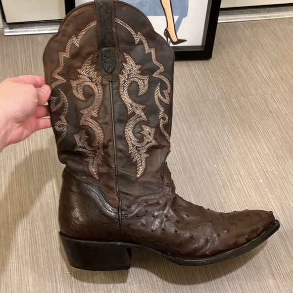 J.B. Dillon ostrich western cowboy boots chocolate brown color Size 11.5 D width - Picture 3 of 12